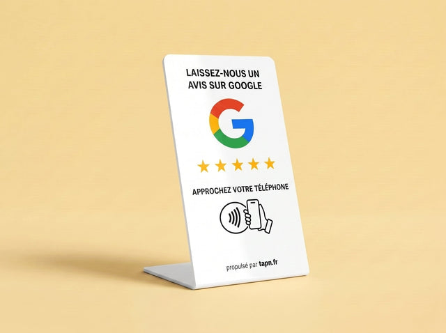 Pancarte NFC Avis Google blanche sur fond jaune safran