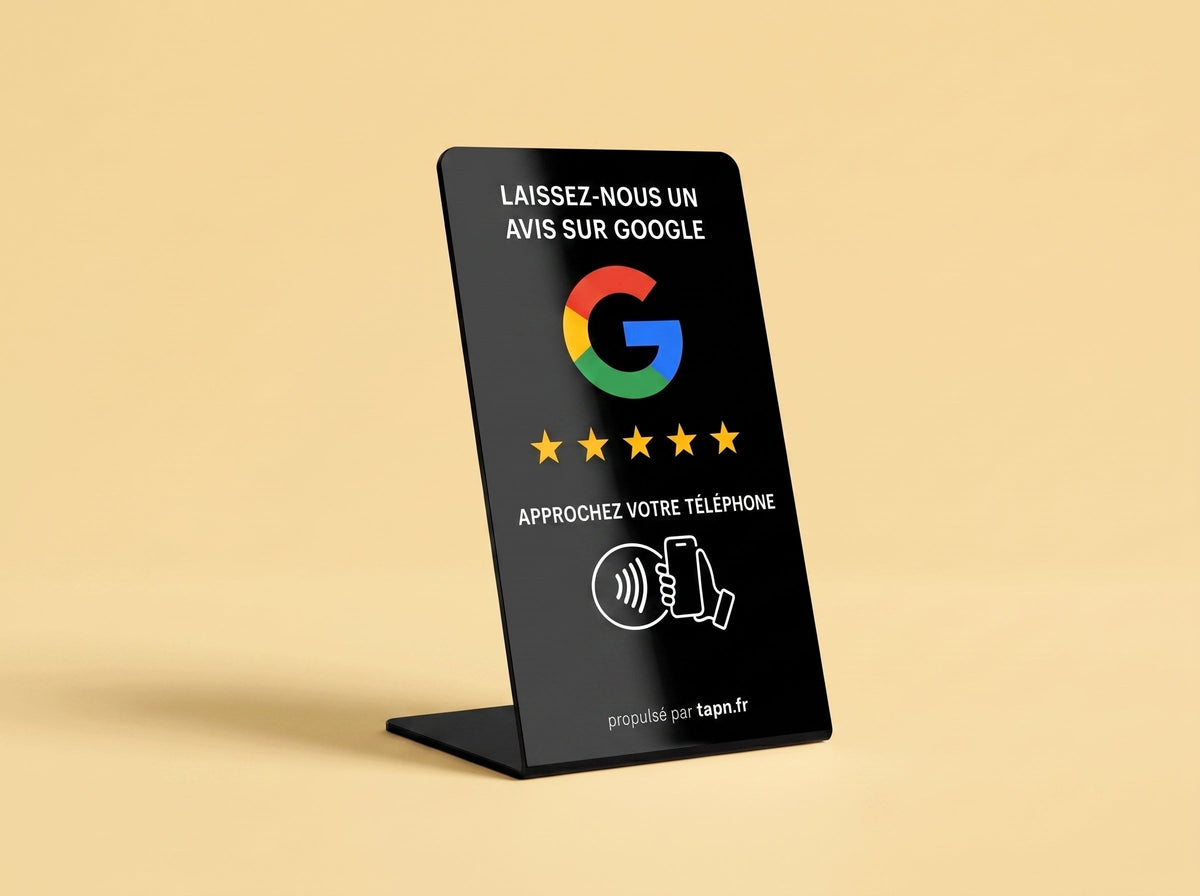 Pancarte NFC Avis Google noire sur fond jaune safran