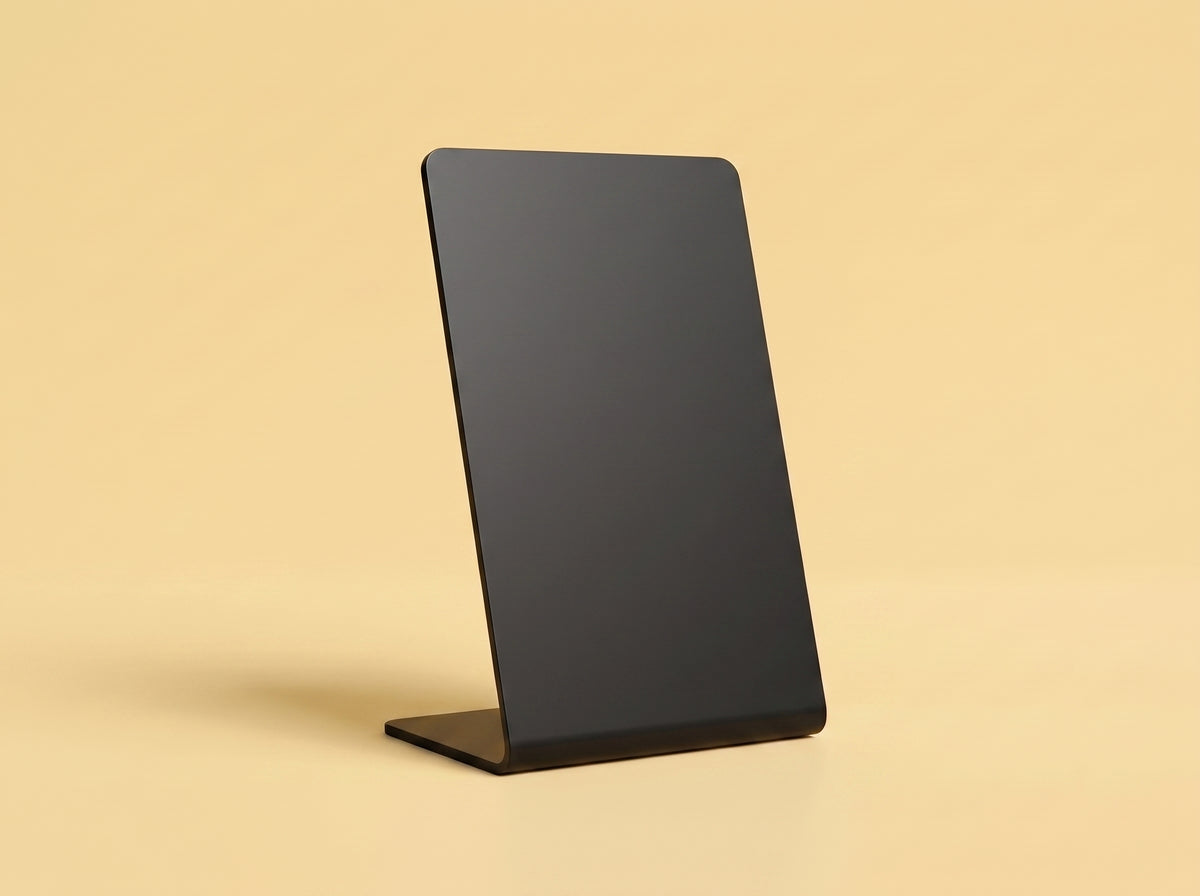 Noir — Pancarte NFC personnalisable sur fond studio jaune safran